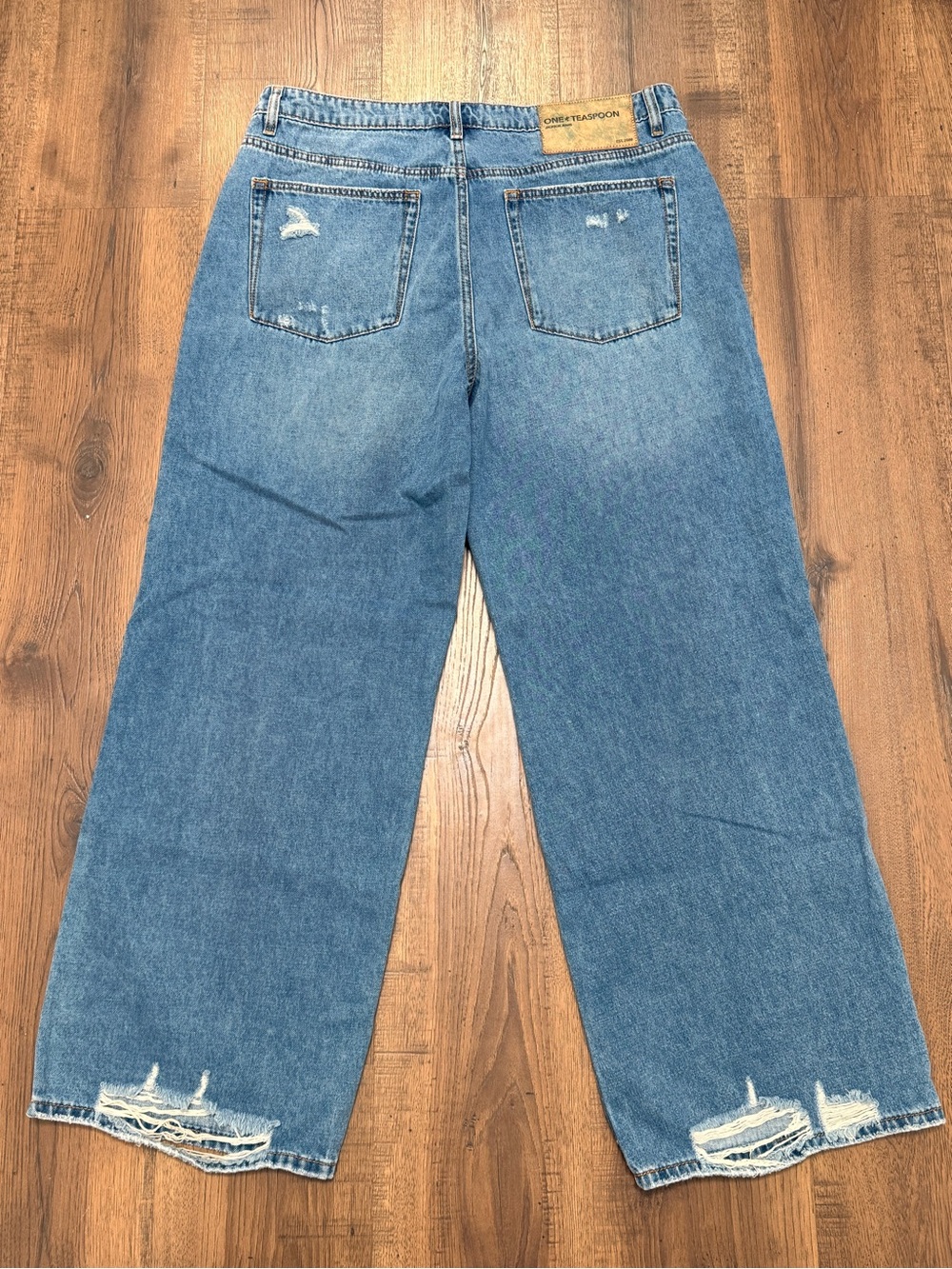 One Teaspoon Wide Leg High Rise Denim Jeans Distressed Hem Baggy Oversize 33 - Picture 2 of 6
